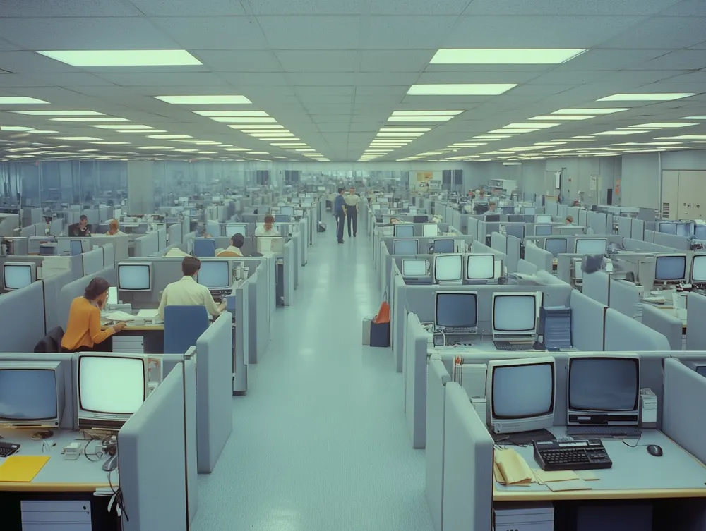 A dreary office.